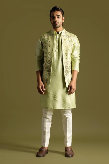 Paarsh Threadwork Open Nehru Jacket Set 