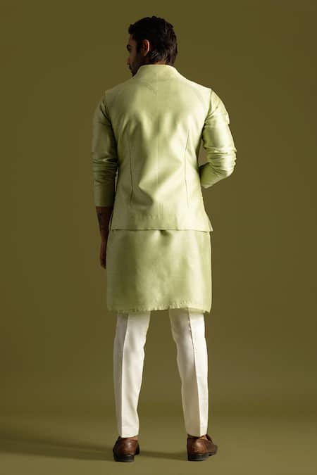 PAARSH Embroidered Pista Green Nehru Jacket Set 