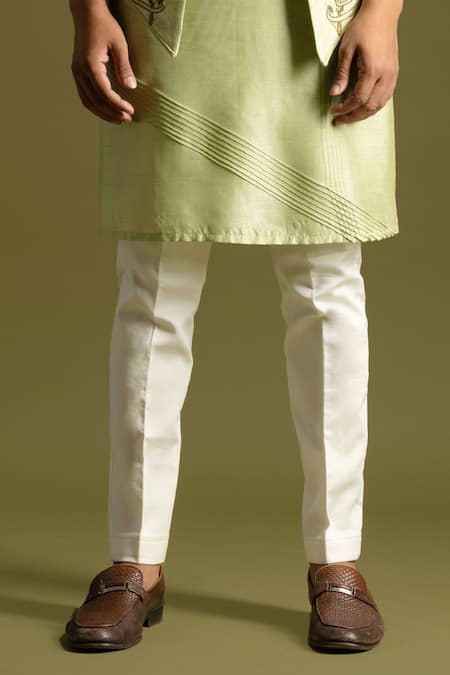 PAARSH_Green Cotton, Bamboo Embroidery Pista Nehru Jacket Set _Online_at_Aza_Fashions