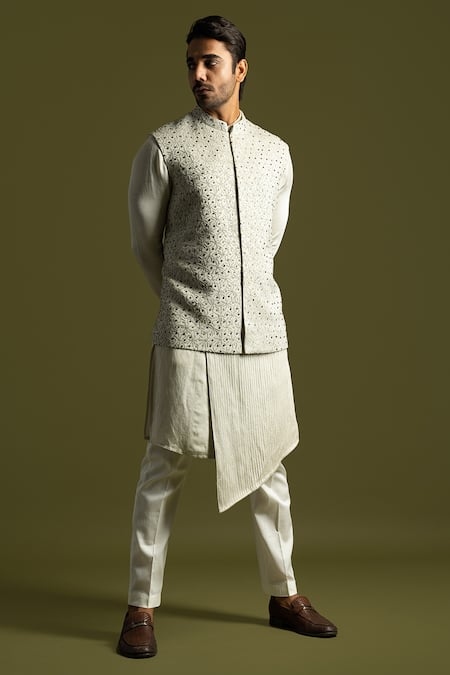 PAARSH Grey Embroidered Bundi Jacket 