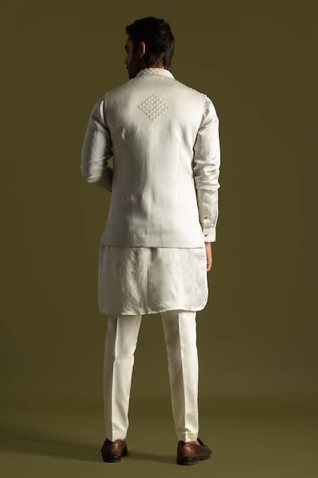 Shop PAARSH Gray Linen, Satin Embroidery Cutdana Grey Nehru Jacket at Aza Fashions Shop_PAARSH_Gray Linen, Satin Embroidery Cutdana Grey Nehru Jacket _at_Aza_Fashions