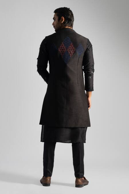 Shop PAARSH Brown Cotton, Bamboo Embroidery Nehru Jacket And Kurta Set at Aza Fashions Shop_PAARSH_Brown Cotton, Bamboo Embroidery Nehru Jacket And Kurta Set _at_Aza_Fashions
