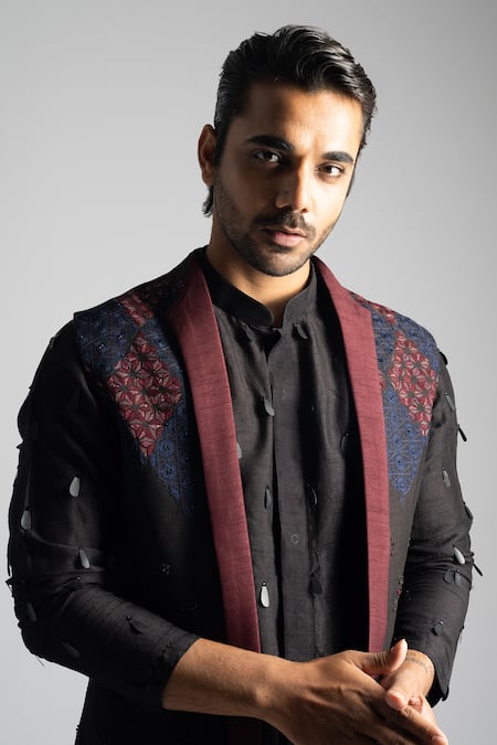 Shop PAARSH Brown Cotton, Bamboo Embroidery Nehru Jacket And Kurta Set Online at Aza Fashions Shop_PAARSH_Brown Cotton, Bamboo Embroidery Nehru Jacket And Kurta Set _Online_at_Aza_Fashions