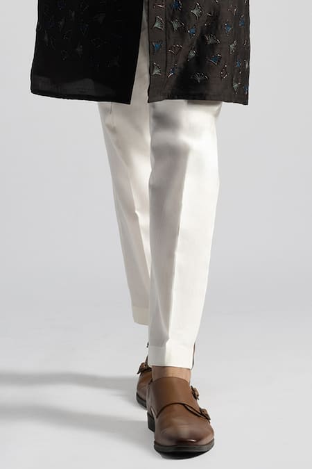 PAARSH_Brown Bamboo, Cotton Embroidery Floral Petal Threadwork Kurta With Pant _Online_at_Aza_Fashions