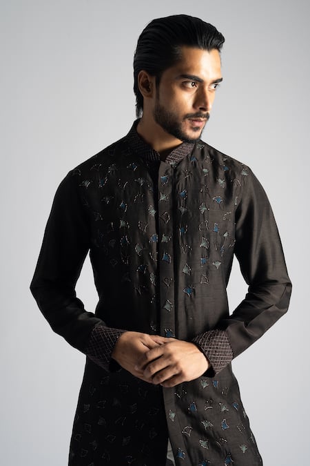 Buy_PAARSH_Brown Bamboo, Cotton Embroidery Floral Petal Threadwork Kurta With Pant _Online_at_Aza_Fashions