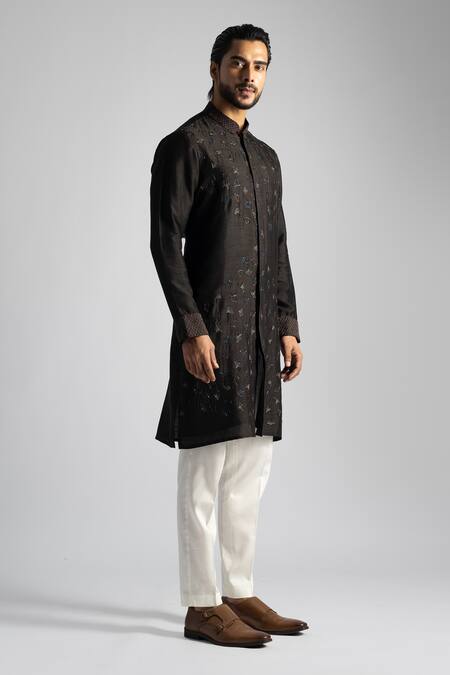 Shop_PAARSH_Brown Bamboo, Cotton Embroidery Floral Petal Threadwork Kurta With Pant _Online_at_Aza_Fashions