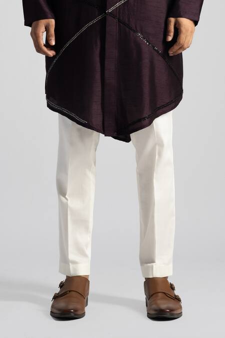 PAARSH Purple Bamboo, Cotton Sequins Cross Embroidered Kurta With Pant Online at Aza Fashions PAARSH_Purple Bamboo, Cotton Sequins Cross Embroidered Kurta With Pant _Online_at_Aza_Fashions