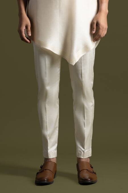 Buy_PAARSH_Cream Bamboo, Cotton Embroidery French Knot Placket Kurta With Pant _Online_at_Aza_Fashions