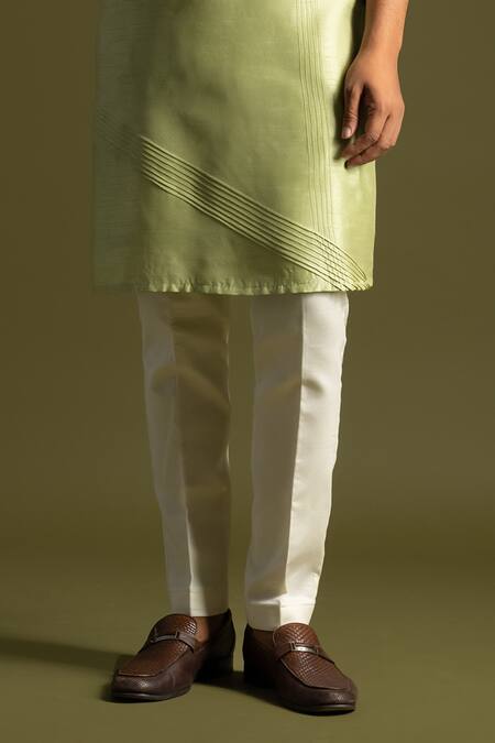 PAARSH_Green Cotton Embroidery Pintuck Kurta With Pant Pyjama _Online_at_Aza_Fashions