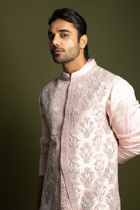 Buy PAARSH Pink Chanderi Embroidery Floral Bundi Online at Aza Fashions Buy_PAARSH_Pink Chanderi Embroidery Floral Bundi _Online_at_Aza_Fashions