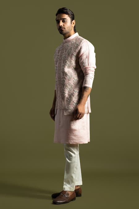 Shop PAARSH Pink Chanderi Embroidery Floral Bundi Online at Aza Fashions Shop_PAARSH_Pink Chanderi Embroidery Floral Bundi _Online_at_Aza_Fashions