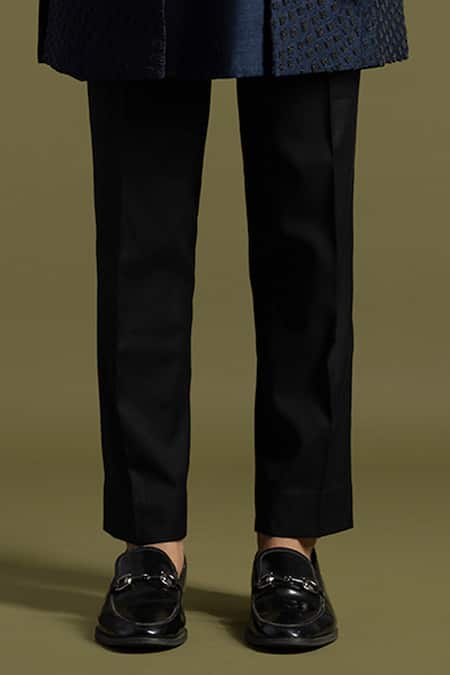 PAARSH_Blue Cotton, Bamboo Geometric Helix Embroidered Achkan Set _Online_at_Aza_Fashions