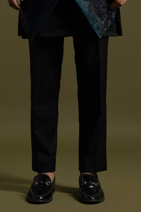 PAARSH_Blue Cotton, Linen, Satin Chains, Cut Crescent Ecliptic Achkan Trouser Set _Online_at_Aza_Fashions