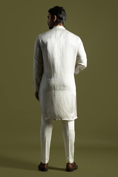 Shop PAARSH Grey Cotton, Linen, Satin Amaryllis Vine Triple Layered Kurta With Trouser at Aza Fashions Shop_PAARSH_Grey Cotton, Linen, Satin Amaryllis Vine Triple Layered Kurta With Trouser _at_Aza_Fashions