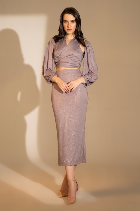 Shop_Torqadorn_Purple Polyester Rhinestones Studded Midi Skirt_Online_at_Aza_Fashions