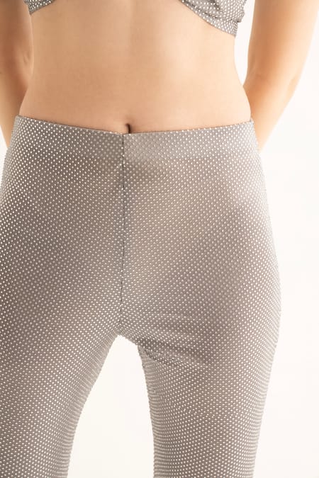 Torqadorn_Silver Poly Embellished Rhinestone Studded Bell Bottom Pant  _Online_at_Aza_Fashions