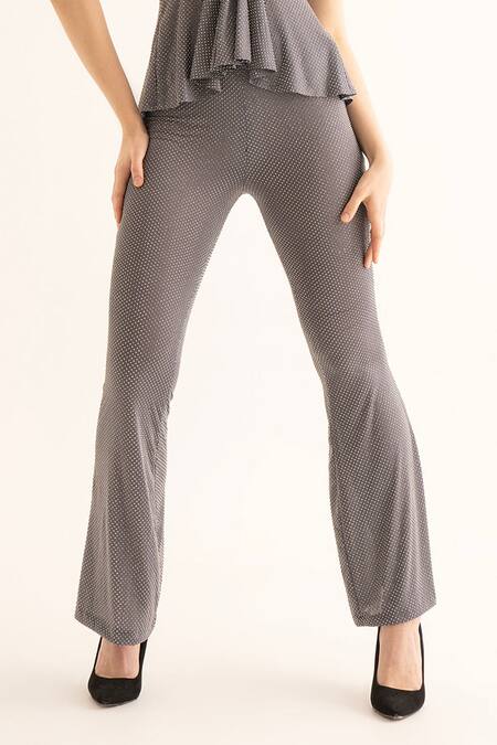 Torqadorn_Grey Poly Embellished Rhinestone Bell Bottom Pant  _Online_at_Aza_Fashions