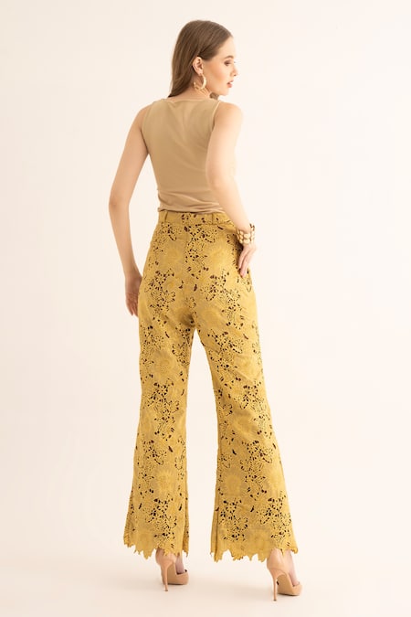 Torqadorn Mellow Cotton Floral Cutwork Flared Pant 
