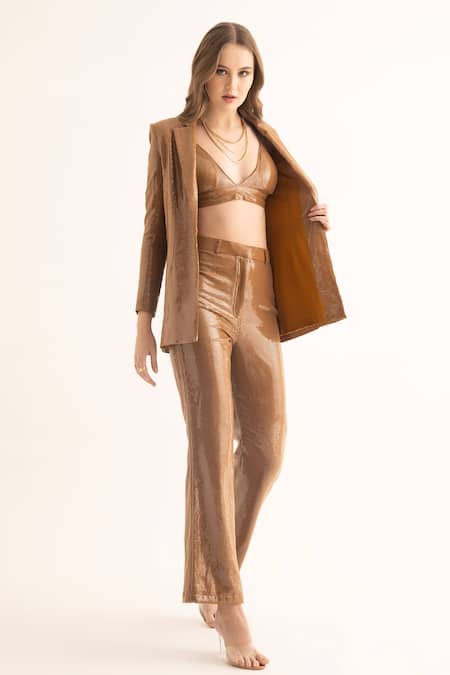 Torqadorn_Gold Sequins Embroidered Blazer _Online_at_Aza_Fashions