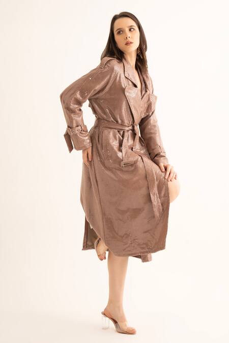 Torqadorn_Grey Sequins Open Neck Embroidered Trench Jacket_Online_at_Aza_Fashions