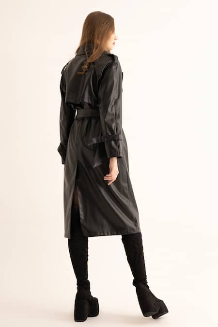 Torqadorn Faux Leather Long Trench Jacket 