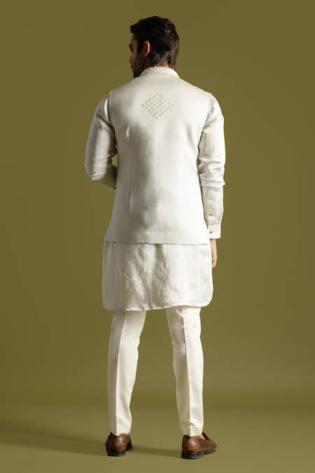 Shop PAARSH Gray Linen, Satin, Cotton Embroidery Nehru Jacket Set at Aza Fashions Shop_PAARSH_Gray Linen, Satin, Cotton Embroidery Nehru Jacket Set _at_Aza_Fashions