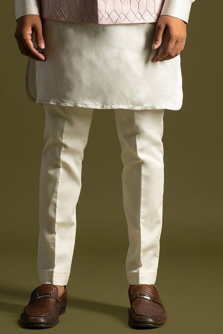 Buy_PAARSH_Pink Linen, Satin, Cotton Embroidery Geometric Nehru Jacket Set _Online_at_Aza_Fashions