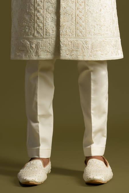 PAARSH Ivory Linen, Silk, Cotton Cut Work, Embroidery Cutdana And Threadwork Sherwani Set Online at Aza Fashions PAARSH_Ivory Linen, Silk, Cotton Cut Work, Embroidery Cutdana And Threadwork Sherwani Set _Online_at_Aza_Fashions