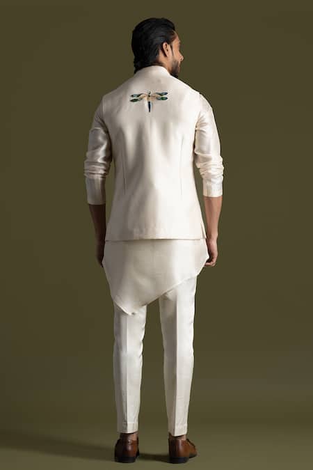 PAARSH Embroidered Cream Nehru Jacket 