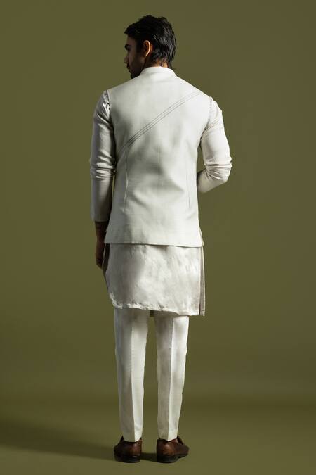 Shop PAARSH Gray Cotton, Bamboo, Linen Embroidery Thread Nehru Jacket Set at Aza Fashions Shop_PAARSH_Gray Cotton, Bamboo, Linen Embroidery Thread Nehru Jacket Set _at_Aza_Fashions