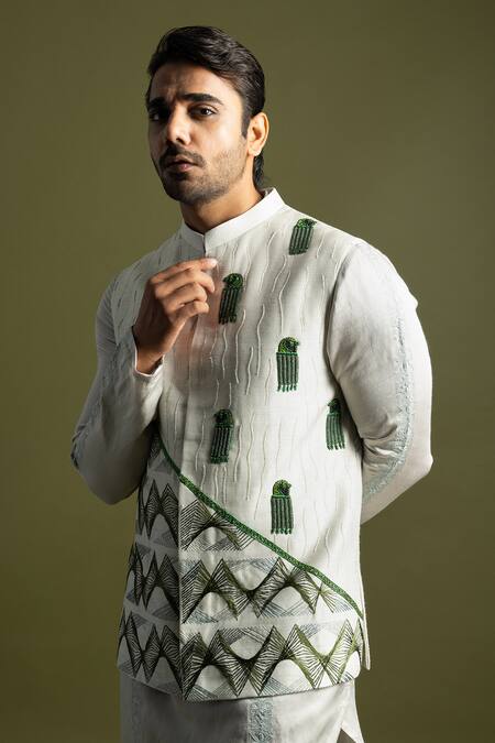 Buy PAARSH Gray Cotton, Bamboo, Linen Embroidery Thread Nehru Jacket Set Online at Aza Fashions Buy_PAARSH_Gray Cotton, Bamboo, Linen Embroidery Thread Nehru Jacket Set _Online_at_Aza_Fashions