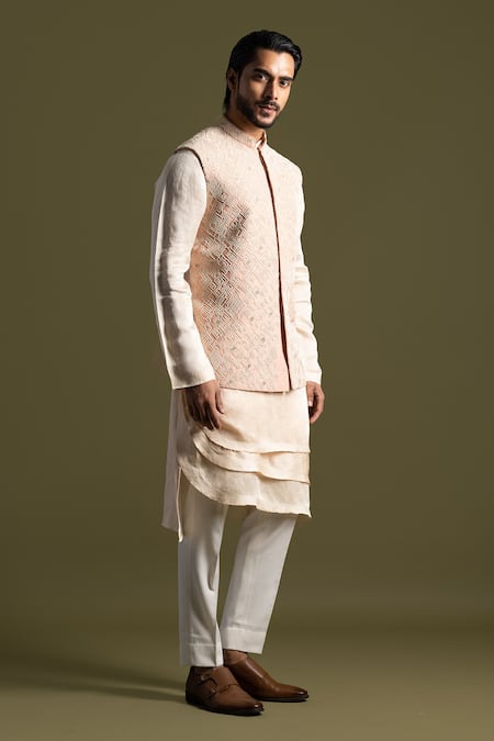 Paarsh Geometric Pattern Nehru Jacket Kurta Set 