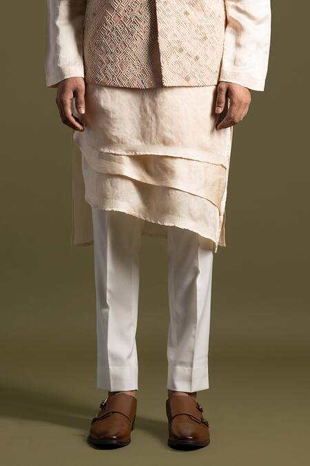 Buy PAARSH Peach Cotton, Bamboo Embroidery Geometric Chirwork Nehru Jacket Kurta Set Online at Aza Fashions Buy_PAARSH_Peach Cotton, Bamboo Embroidery Geometric Chirwork Nehru Jacket Kurta Set _Online_at_Aza_Fashions