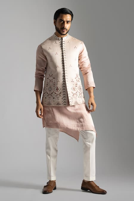 Paarsh Geometric Thread Bundi Jacket & Kurta Set 