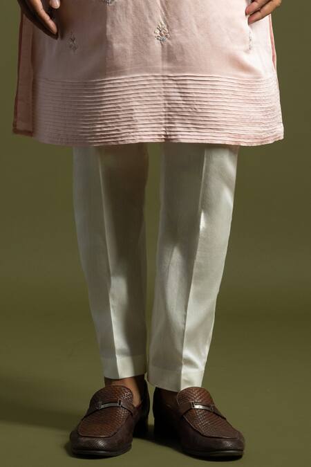 PAARSH_Pink Linen, Cotton Embroidery, Beads Thread Kurta With Pant Pyjama _Online_at_Aza_Fashions