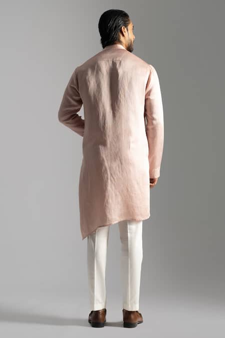 Shop PAARSH Pink Linen, Satin, Cotton Embroidery Vertical Pintuck Kurta With Pant Pyjama at Aza Fashions Shop_PAARSH_Pink Linen, Satin, Cotton Embroidery Vertical Pintuck Kurta With Pant Pyjama _at_Aza_Fashions