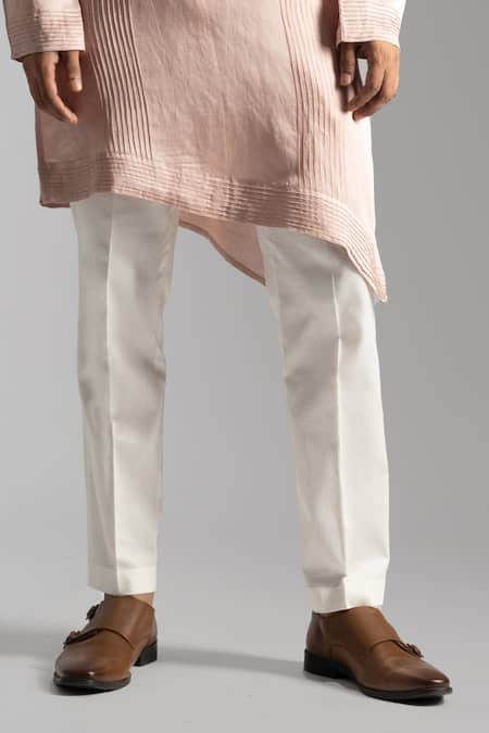 PAARSH Pink Linen, Satin, Cotton Embroidery Vertical Pintuck Kurta With Pant Pyjama Online at Aza Fashions PAARSH_Pink Linen, Satin, Cotton Embroidery Vertical Pintuck Kurta With Pant Pyjama _Online_at_Aza_Fashions