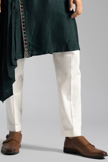 PAARSH_Emerald Green Cotton Embroidery Mirrorwork Kurta And Pant Set _Online_at_Aza_Fashions