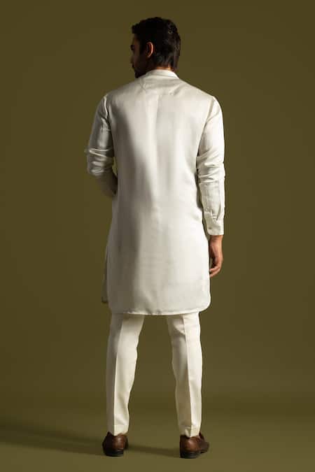 Shop_PAARSH_Grey Linen, Satin, Cotton Beads Beadwork Placement Kurta With Pant Pyjama _at_Aza_Fashions