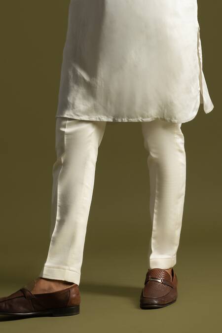 PAARSH_Grey Linen, Satin, Cotton Beads Beadwork Placement Kurta With Pant Pyjama _Online_at_Aza_Fashions