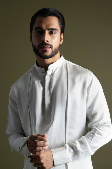 Buy PAARSH Blue Linen, Satin, Cotton Solid Symmetric Drape Kurta With Pant Pyjama Online at Aza Fashions Buy_PAARSH_Blue Linen, Satin, Cotton Solid Symmetric Drape Kurta With Pant Pyjama _Online_at_Aza_Fashions