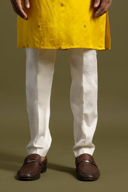 PAARSH Yellow Cotton, Linen, Satin Embroidery Bullion Leaf Kurta With Trouser Online at Aza Fashions PAARSH_Yellow Cotton, Linen, Satin Embroidery Bullion Leaf Kurta With Trouser _Online_at_Aza_Fashions