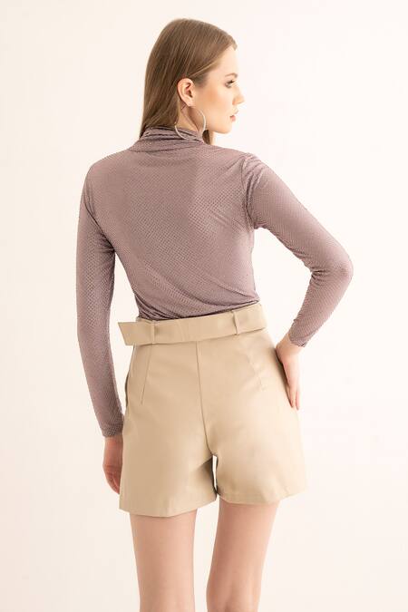 Shop Torqadorn Purple Rayon Rhinestones Turtle Neck Embellished Top at Aza Fashions Shop_Torqadorn_Purple Rayon Rhinestones Turtle Neck Embellished Top_at_Aza_Fashions