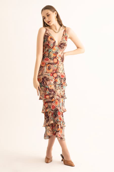 OPT O.P.T Peach Floral Ruffle Long Sleeve Mini Dress Exposed Back XS | eBay