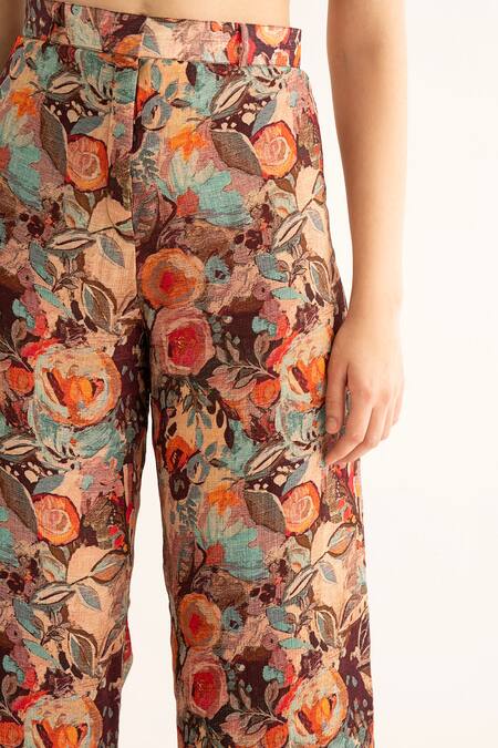 Buy Torqadorn Multi Color Chinon Printed Smudged Floral Bell Bottom Pant Online at Aza Fashions Buy_Torqadorn_Multi Color Chinon Printed Smudged Floral Bell Bottom Pant_Online_at_Aza_Fashions