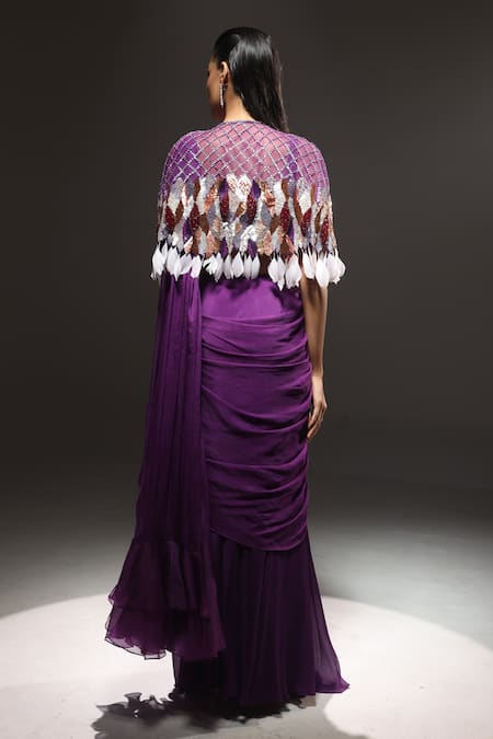 Kavita Arora Pre-Draped Saree Set With Embroidered Cape 