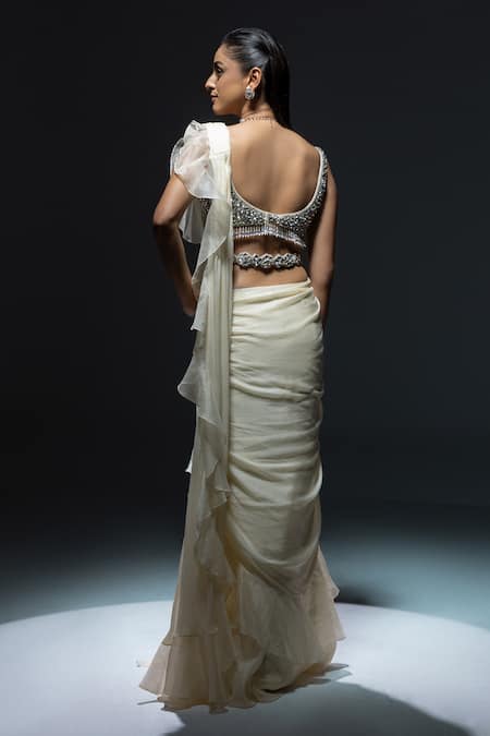 Kavita Arora Pre-Draped Ruffle Saree With Sequins Work Bustier 