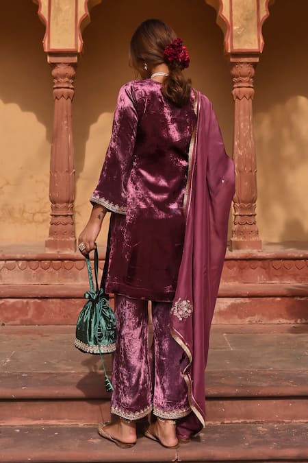 Karaj Jaipur Ambrosia Yoke Embroidered Short Kurta Pant Set 