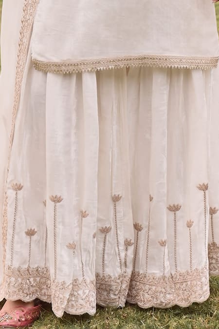 Karaj Jaipur_White Velvet, Chiffon Embroidery, Diamonds Lily Bahar Dori Kurta Sharara Set _Online_at_Aza_Fashions