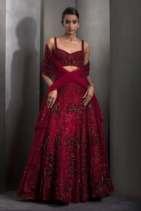 Rohit Gandhi + Rahul Khanna Sequin Floral Embroidered Lehenga Set 